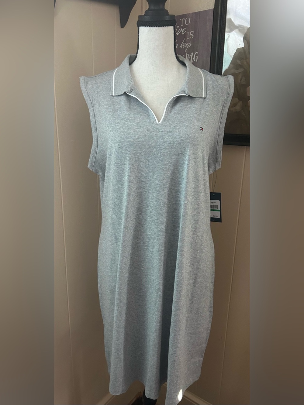 Tommy Hilfiger Light Gray Sleeveless Polo Dress with Contrast Trim